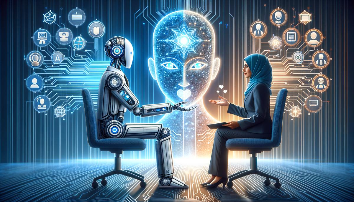 An image showing a blend of human and artificial intelligence in the recruitment process